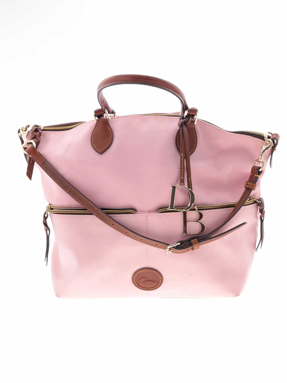 Dooney & Bourke Pink Leather Satchel with Brown Trim